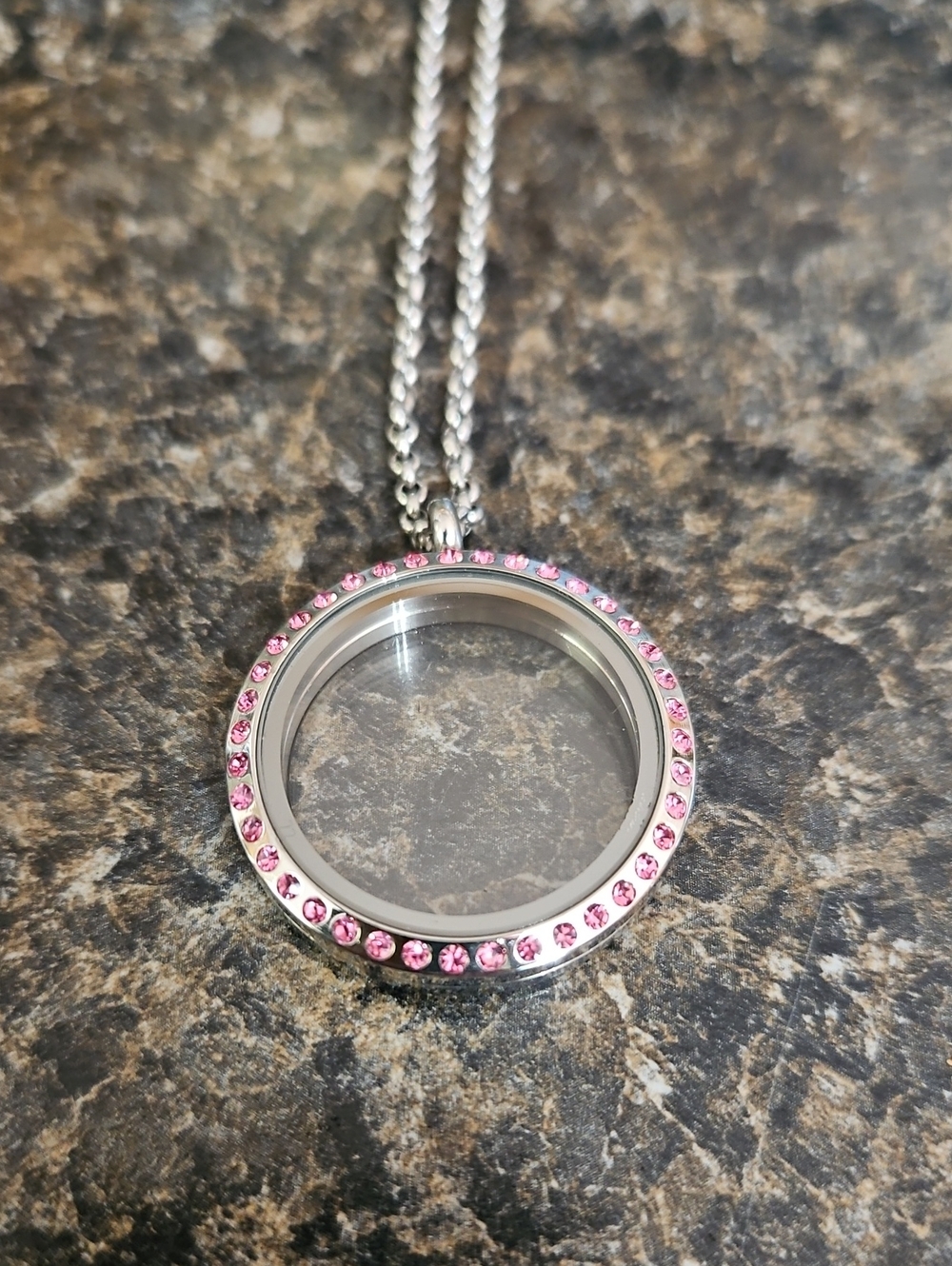 Stainless steel floating locket pink crystal NWOT - Picture 2 of 8